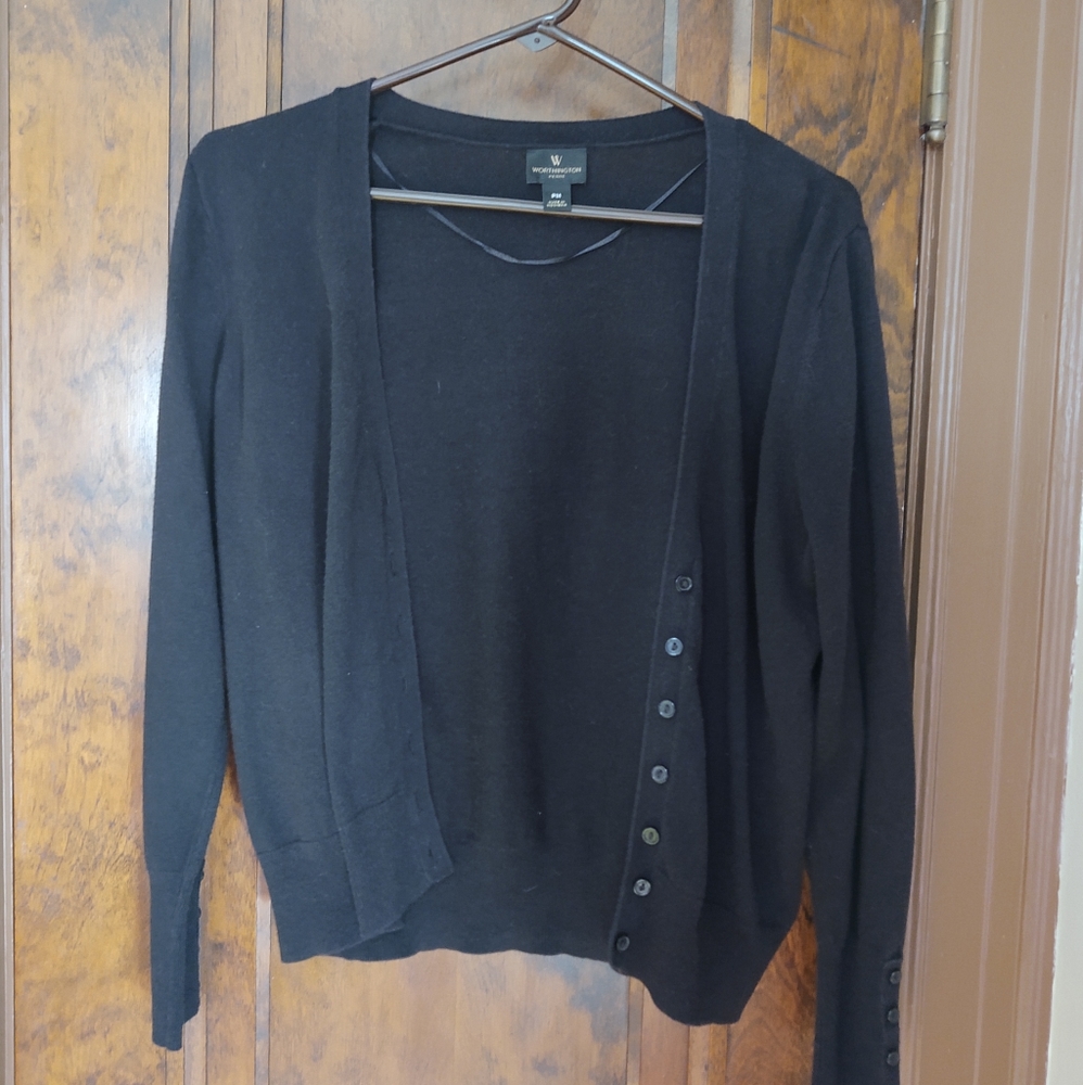 Worthington black button up sweater